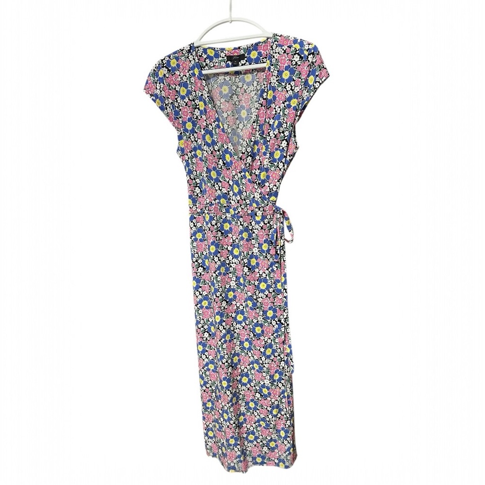 J.Crew Fabrizia Floral Jersey Wrap Midi Dress 100% Viscose Medium EUC